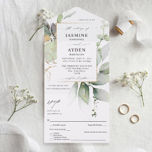 Invitation Tout En Un Eucalyptus Glow Gold Green Mariage V2