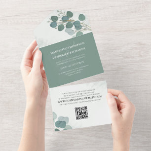 Invitation Tout En Un Eucalyptus moderne Élégant Foliage rustique Code Q