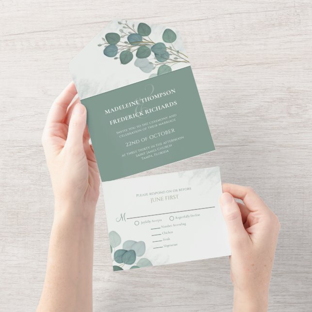 Invitation Tout En Un Eucalyptus moderne Élégant Rustique Feuilles botan (Déchirure)