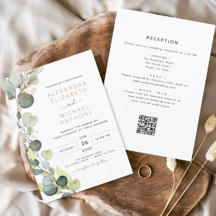 Invitation Tout en un Eucalyptus QR Code Mariage Vert