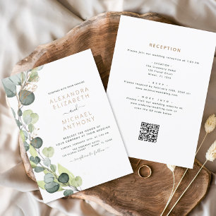 Invitation Tout en un Eucalyptus QR Code Mariage Vert