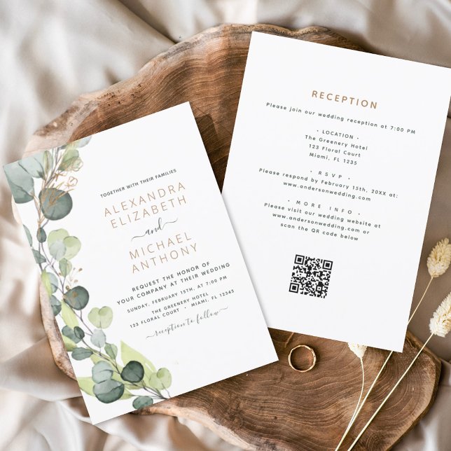 Invitation Tout en un Eucalyptus QR Code Mariage Vert (Créateur téléchargé)