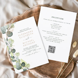 Invitation Tout en un Eucalyptus QR Code Mariage Vert