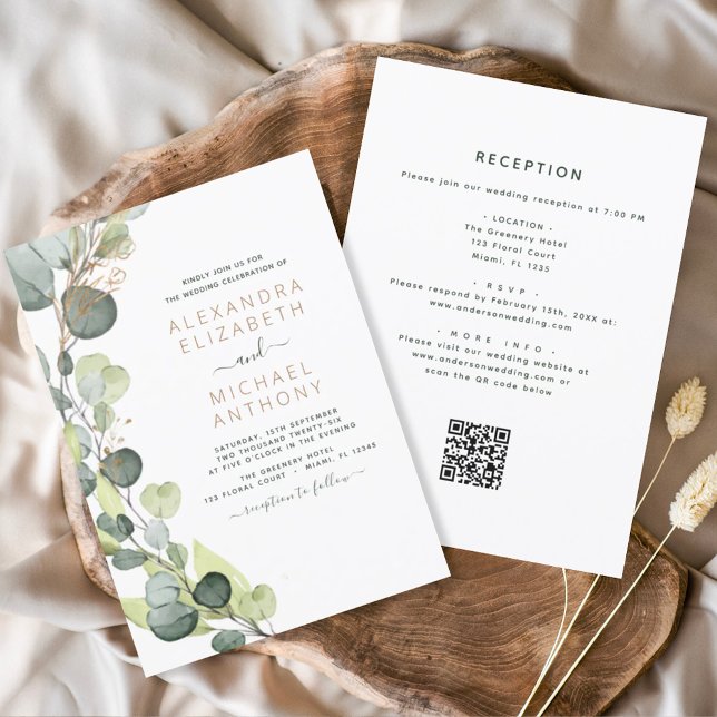 Invitation Tout en un Eucalyptus QR Code Mariage Vert (Créateur téléchargé)