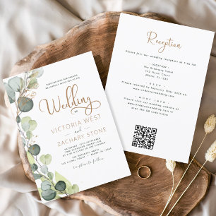 Invitation Tout en un Eucalyptus QR Code Mariage Vert