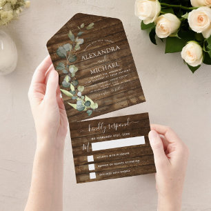 Invitation Tout En Un Eucalyptus rustique Pays Bois Mariage RSVP