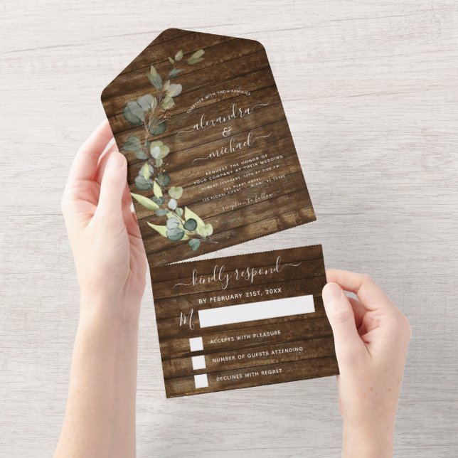 Invitation Tout En Un Eucalyptus rustique Pays Bois Mariage RSVP (Déchirure)