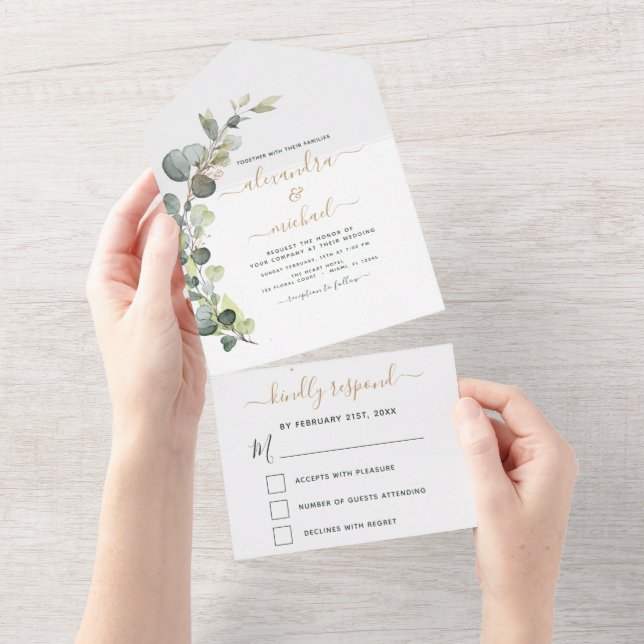 Invitation Tout En Un Eucalyptus Verdure Mariage Élégant Moderne (Déchirure)