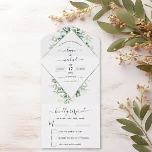 Invitation Tout En Un Eucalyptus Vert Mariage Sage Vert