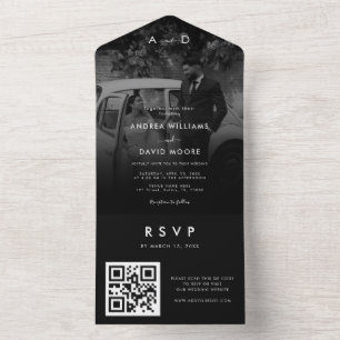 Invitation Tout En Un Faded Dark Photo moderne minimaliste QR Code Maria