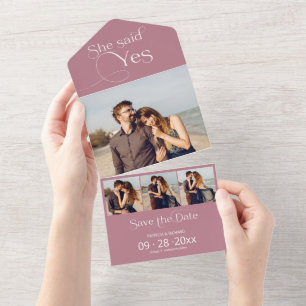 Invitation Tout En Un Faire part de fiançailles Elle a dit oui, Save The