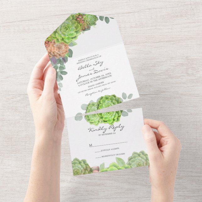 Invitation Tout En Un Faire part de mariage tout en un avec plantes succ (Déchirure)