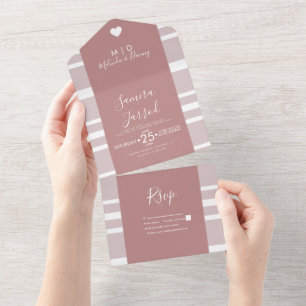 Invitation Tout En Un Fairepart de mariage tout en un rayures coeurs ton
