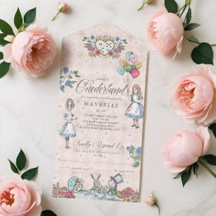 Invitation Tout En Un Fairytale Alice dans ONEderland Anniversaire Tea P