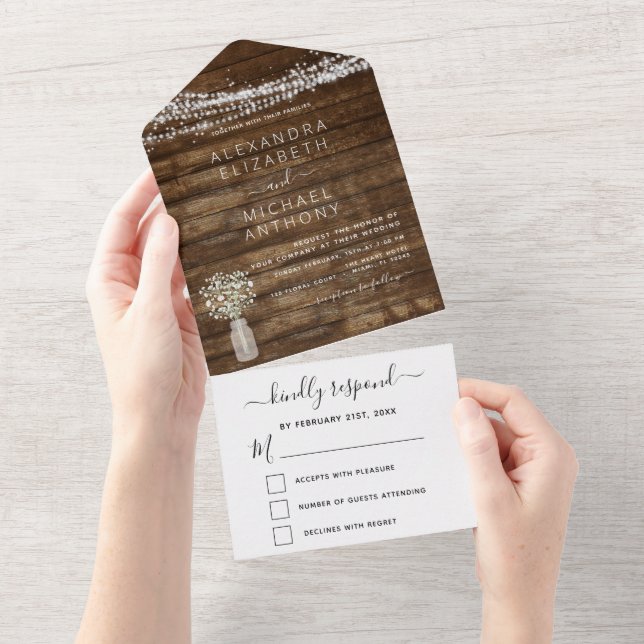 Invitation Tout En Un Farmhouse Baby's Breath Rustic Mariage (Déchirure)