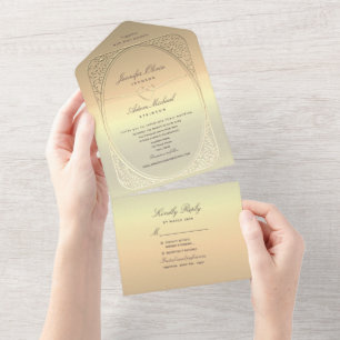 Invitation Tout En Un Faux mariage à la feuille d'or