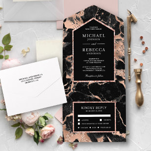 Invitation Tout En Un Faux Rose Noir Faux Gold Foil Mariage