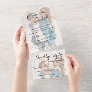 Invitation Tout En Un Faux Vellum Effet Monogramme Mariage multiphoto