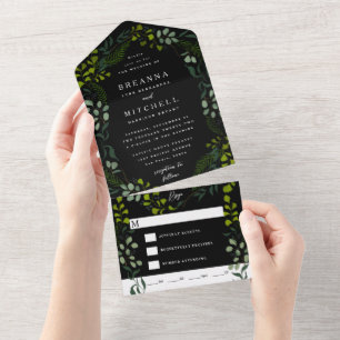 Invitation Tout En Un Fern Eucalyptus Mariage noir