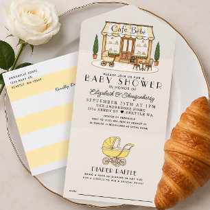 Invitation Tout En Un Fête bébé Café Jaune Bébé Paris Fille ou Garçon