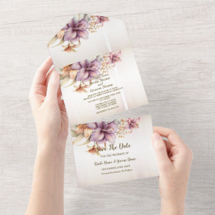 Invitation Tout En Un Fête de mariage aquarelle Boho rose Fleurs élégant