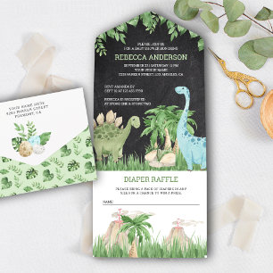 Invitation Tout En Un Fête de naissance bébé dinosaure ardoise Jungle ru