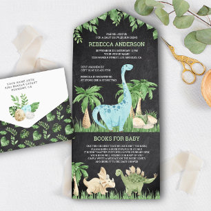 Invitation Tout En Un Fête de Naissance Bébé Dinosaure Mignon Jungle Tab