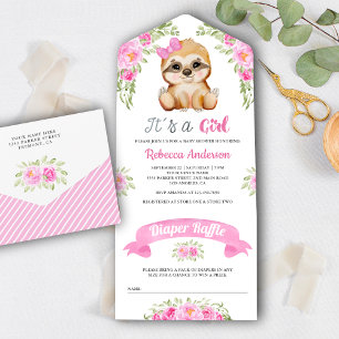 Invitation Tout En Un Fête de naissance de bébé paresseux floral aquarel
