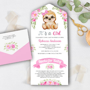 Invitation Tout En Un Fête de naissance Floral Aquarelle Mignon Paresseu