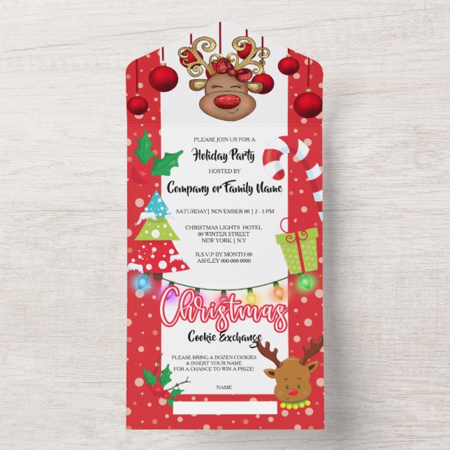 Invitation Tout En Un Fête de Noël des rennes (À l'intérieur)