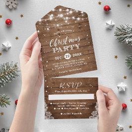 Invitation Tout En Un Fête de Noël Rustique à cordes de bois