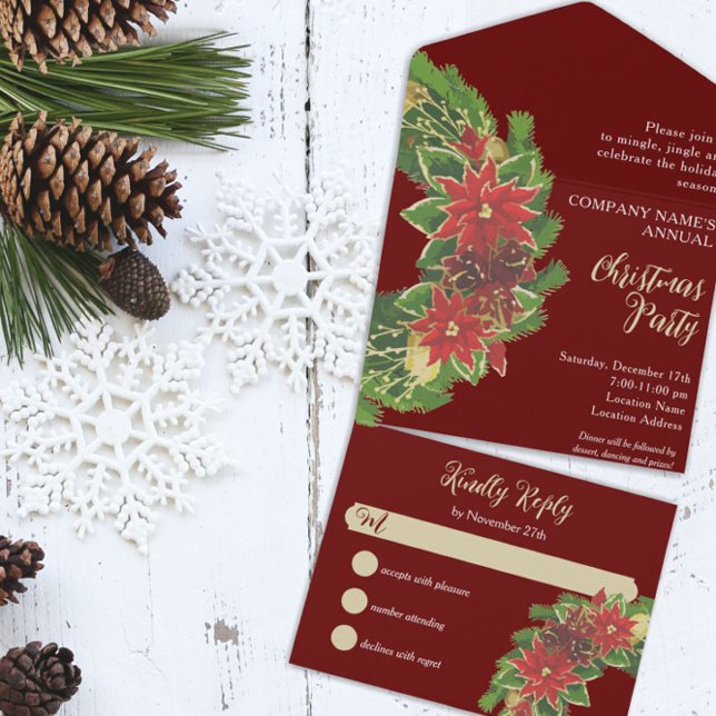 Invitation Tout En Un Fête de Noël Wreath Dark Red Company (Créateur téléchargé)