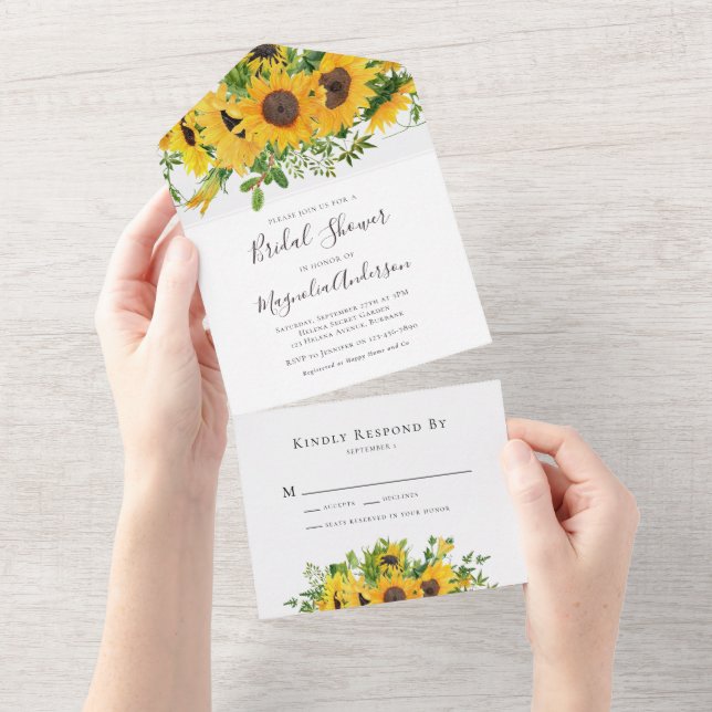 Invitation Tout En Un Fête des mariées de tournesol rustique (Déchirure)