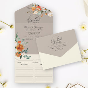 Invitation Tout En Un Fête des mariées et recette Rustique Orange Floral