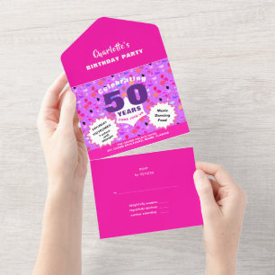 Invitation Tout En Un Fête du 50e anniversaire moderne Glam