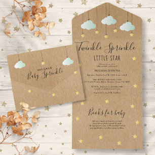 Invitation Tout En Un Fête Prénatale Rustique et Neutre avec Paillettes