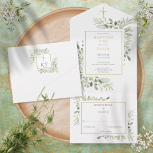 Invitation Tout En Un Feuillage de verdure botanique Baptême