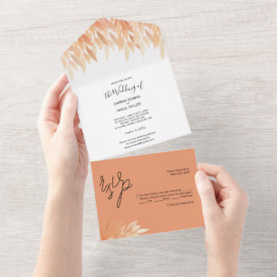 Invitation Tout En Un Feuillage rose tons pastel riche aquarelle