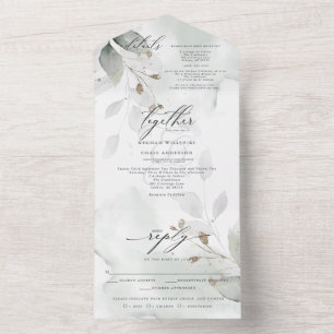 Invitation Tout En Un Feuillage vert poussiéreux à l'aquarelle