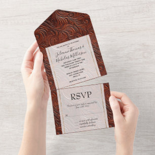 Invitation Tout En Un Feuille Brown élégante de l'Ouest