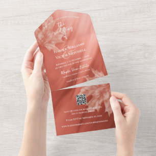 Invitation Tout En Un feuille érable accent terre cuite dégradé QR code