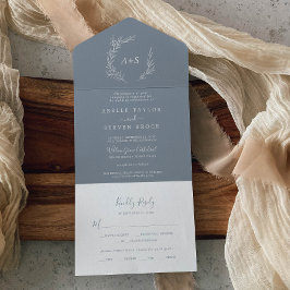 Invitation Tout En Un Feuille minimale | Mariage bleu et blanc