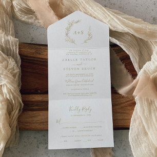 Invitation Tout En Un Feuille minimale   Mariage d'or tout en un