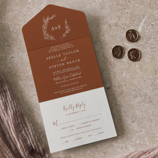 Invitation Tout En Un Feuille minimale | Mariage en terre cuite
