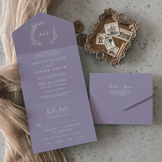 Invitation Tout En Un Feuille minimale | Mariage Lavender (Créateur téléchargé)