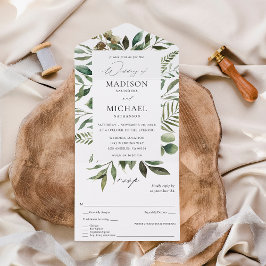 Invitation Tout En Un Feuilles et Eucalyptus Mariage rustique