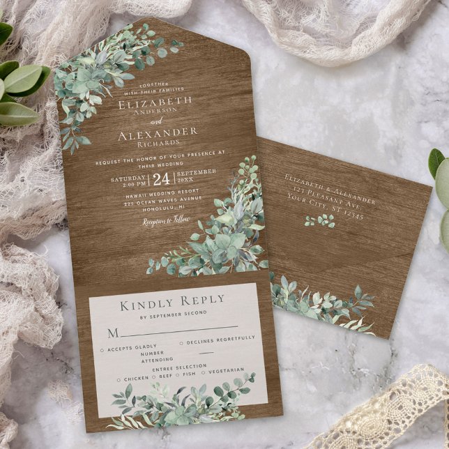 Invitation Tout En Un Feuilles rustiques d'Eucalyptus tous en un mariage (Créateur téléchargé)