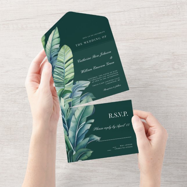 Invitation Tout En Un Feuilles sauvages et tropicaux Mariage de feuillag (Déchirure)