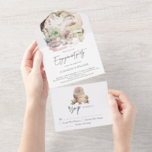 Invitation Tout En Un Fiançailles élégantes de jardin à l'aquarelle