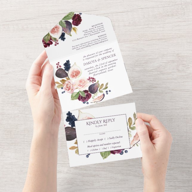 Invitation Tout En Un Figues florissantes | Fruits Rustiques Fleurs choi (Déchirure)
